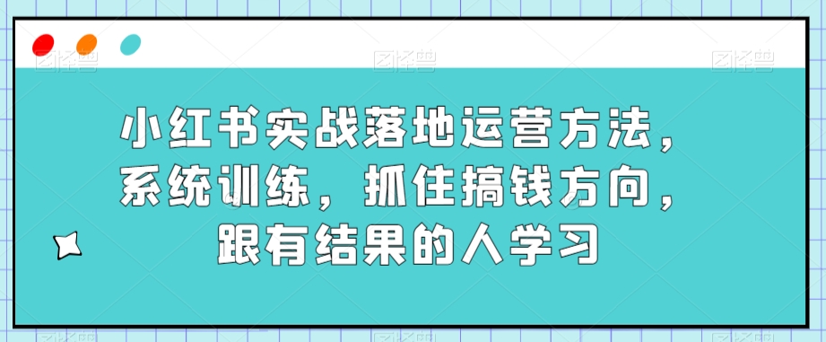 图片[1]-小红书实战落地运营方法，系统训练，抓住搞钱方向，跟有结果的人学习-阿灿说钱