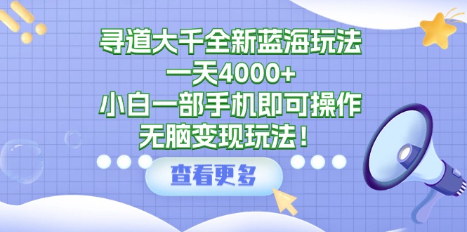 图片[1]-寻道大千全新蓝海玩法，一天4000+，小白一部手机即可操作，无脑变现玩法！-阿灿说钱