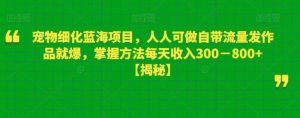 宠物细化蓝海项目,人人可做自带流量发作品就爆,掌握方法每天收入300-800+【揭秘】-吉井万事屋资源网