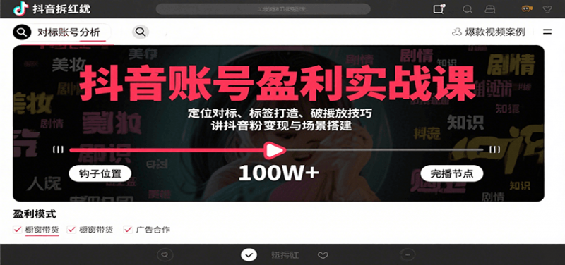 抖音账号盈利实战课，定位对标、标签打造、破播放技巧，讲涨粉变现与场景搭建 -1
